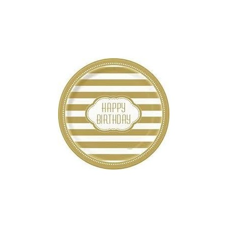 Platos dorados rayas feliz cumpleaños 23 cm