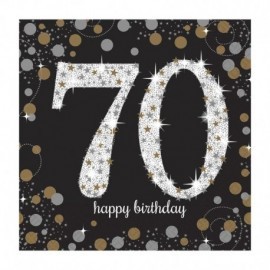 Servilletas 70 cumpleaños en negro y oro 20 uds