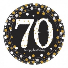 Platos 70 cumpleaños negro y oro 8 uds