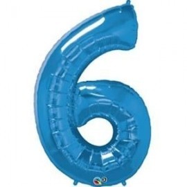 Globo numero 6 azul de foil para helio o aire 86 x 58 cm
