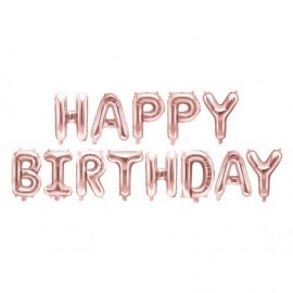 Letras Happy birthday en globo 340 x 35 cm rosa dorado