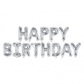 Letras Happy birthday en globo 340 x 35 cm plata