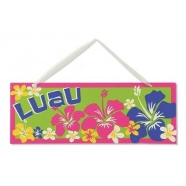 Letrero hawaiano luau-flores 38x14 cm