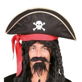 Gorro pirata sombrero negro con calvera y lazo roj