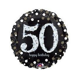 Globo 50 cumpleaños negro brillantes 45