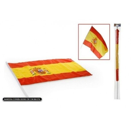Bandera españa palo grande con mastil 60 x 90 cm