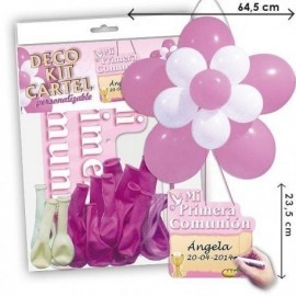 Kit globos comunion para niña flor con cartel