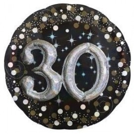 Globo 30 cumpleaños negro y plata 81 cm efecto 3d