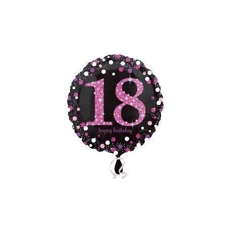 Globo 18 cumpleaños negro y rosa brillantes 45 cm