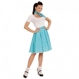 Falda lunares polka azul años 50 con pañuelo