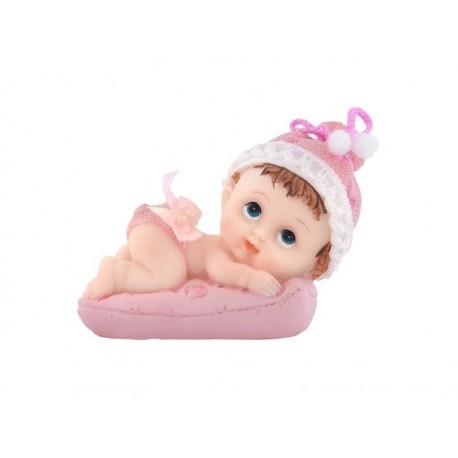 Figura niña en almoada rosa 9 cm babyshower o nacimiento