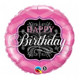 Globo barato cumpleaños rosa y negro 45 cm foil