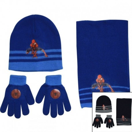 Conjunto spiderman invierno para niño gorro guantes bufanda azul