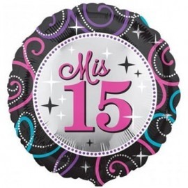 Globo mis 15 cumpleaños negro rosa 43 cm