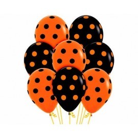 Globos naranjas y negros con puntos halloween 12 uds 30 cm