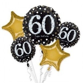 Bouquet globos para 60 cumpleaños negro y oro