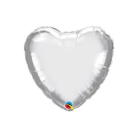 Globo barato corazon Chrome plata Qualatex 45 cm unidad