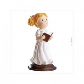 Figura de comunion niña con biblia 13,5 cm tarta