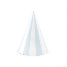 Sombreros de fiesta rayas blancas y azul cielo 6 uds 10 cm