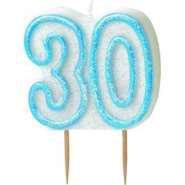 Vela 30 cumpleaños azul y blanca