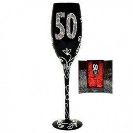 Copa champagne 50 años negra cristal decorada